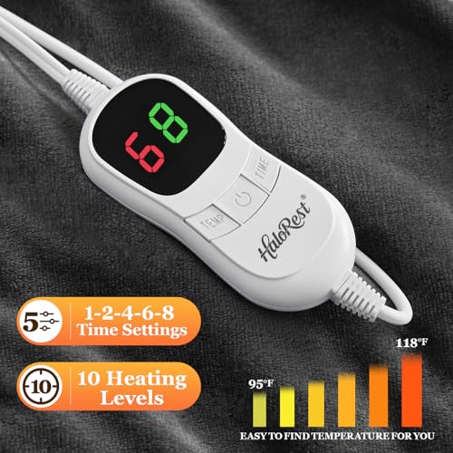 Wearable Heated Blanket with Foot Pocket, Electric Throw Blanket with Sleeves, Heated Cozy Warm Shawl with 10 Heat Settings and 1/2/4/6/8 Hours Auto-Off（50''x75'' Dark Grey） - color: Grey