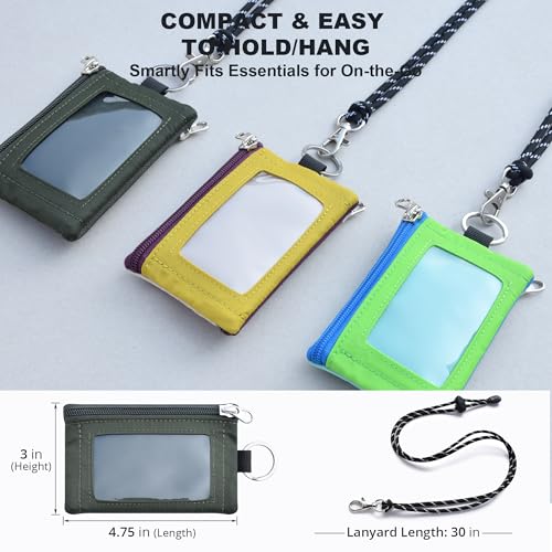 RFID 차단 여행용 지갑, 조절 가능한 랜야드 포함, 작은 나일론 지퍼 파우치 및 신분증, 신용 카드, 현금, 열쇠, 통근자용 배지 홀더, Amy Green., 끈이 달린 RFID 차단 여행용 지갑 - color: Amy Green.