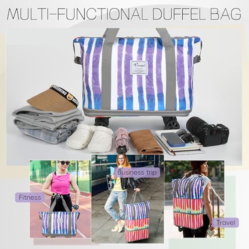 Rolling Duffel Bag - Foldable Expandable Duffle With Wheels for Travel, Luggage Carry On, Large Backpack Weekend Bag for Men Women (Rainbow) - color: Rainbow