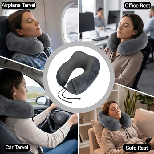 Travel Neck Pillow, 100% Memory Foam, U-Shaped with Storage Box, Dark Gray - color: Dark Gray