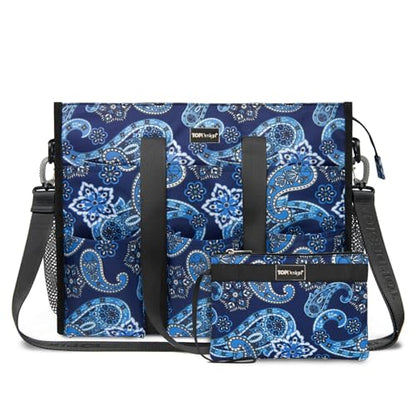 TOPDesign Utility Water Resistant Tote Bag with 22 Pockets, Zipper Closure - color: Blue Bandanna, size: Medium