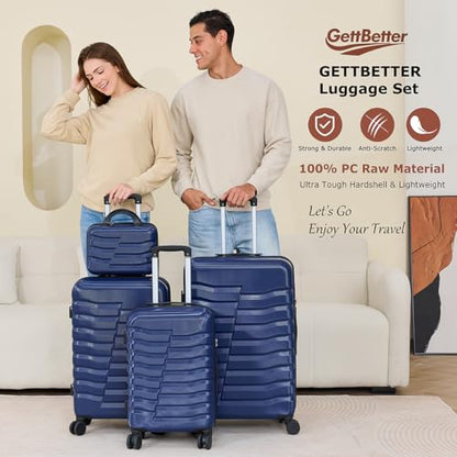 4‑Piece Hard Shell Green Suitcases Luggage Sets with Spinner Wheels - color: Dark Blue