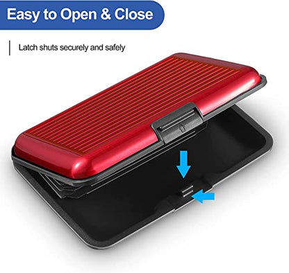 SCYORK (Pack of 2) Credit Card Holder Slim Mini RFID Blocking Credit Card Protector Aluminum Business Card Case Metal ID Organizer Wallet with 6 Slots for Women Men (Red, Blue)