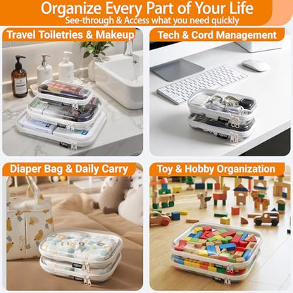 YQBRAO Clear Hard Shell Zipper Cases, 4 Medium Makeup Organizers, White - color: White, size: 4 Pack(M)