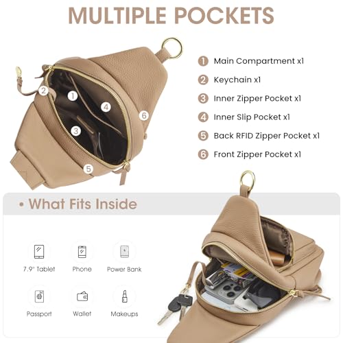 Kattee Small Leather Sling Bag for Women with RFID Blocking,Tan - color: Tan