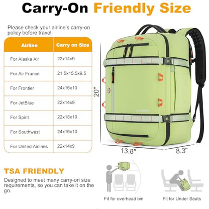 40L Travel Backpack 17.3" Laptop Carry On Duffel Flight Approved - color: Lightgreen