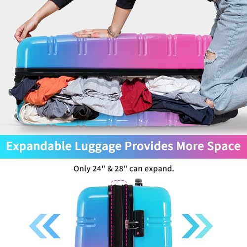 Merax Hardshell Luggage Set,3-Piece Gradient Travel Suitcases,Blue & Red - color: Gradient Blue Red, size: 3 Piece(20/24/28)