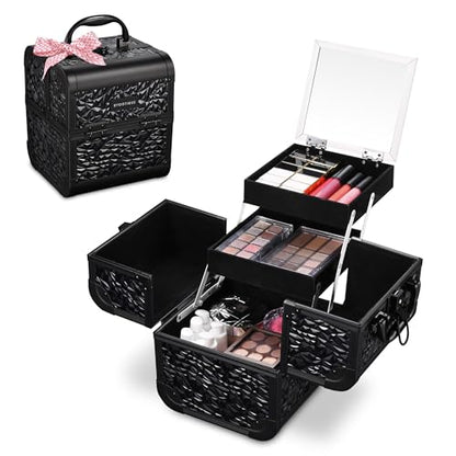 BYOOTIQUE Aluminum Hard Shell Purse with Strap Cosmetic Makeup Case Travel - color: Black With Travel Case