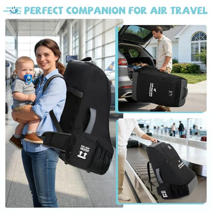 RAINSMORE Padded Car Seat Travel Bag for Airplane Car Seat Backpack, Black - color: Black