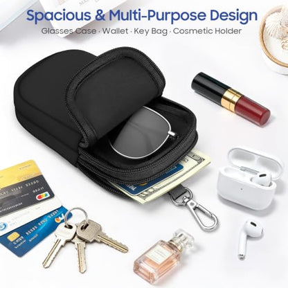 FINTIE Double Sunglasses Case, Soft Neoprene Eyeglasses Pouch with Clip - color: Black