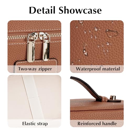 Makeup Case for Women, Leather Makeup Bag Cosmetic Case with Removable Divider, Large Capacity Waterproof Portable Travel Toiletry Make up Organizer Case - color: Light Brown