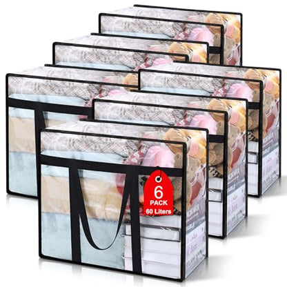 6Pack Clear Blanket Storage Bags Comforter Clothes Storage Moving Bag, 60L - size: 6X60L