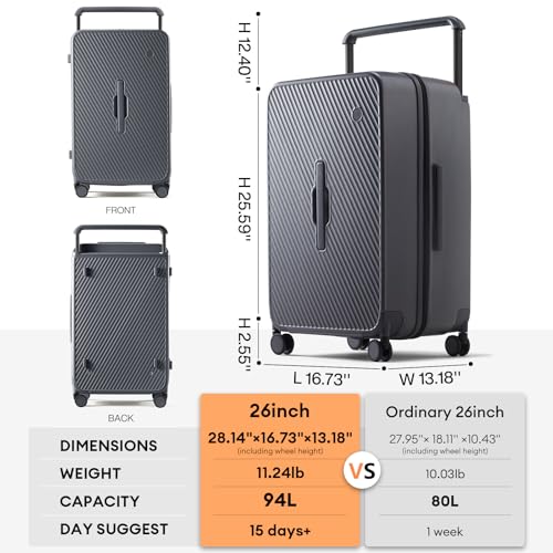 mixi 26 Inch Large Checked Luggage Suitcase with Spinner Wheels Upgrade Wide Handle PC Hard Shell Rolling Travel Suitcase with TSA Lock, Rock Gray - color: Rock Gray