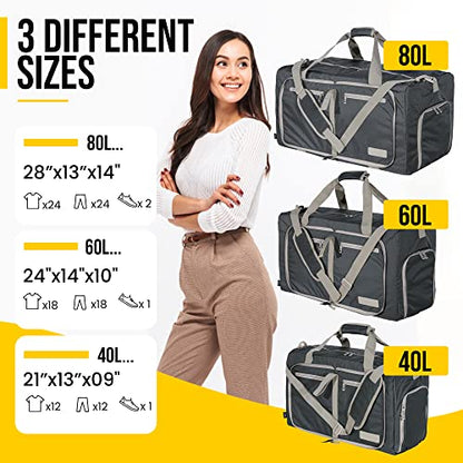 LEGEND 40L Foldable Duffle Bag With Shoe Compartment - Dark Gray - color: Dark Gray, size: 40L