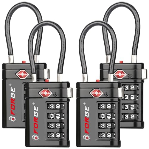 Forge Open Alert TSA Approved Luggage Locks 4 Digit Combination TSA Travel Locks with TSA008, Zinc Alloy Body for Luggage, Suitcase, Backpack, and More. Black 4 Locks. - color: Black