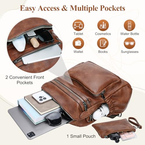 VX VONXURY Small Backpack Purse for Women, Faux Leather, Fit 9.7" IPad - color: Medium-brown Fits A4 Folder