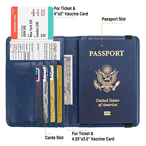Premium Passport Holder for Travel RFID Blocking Passport Cover Slim - color: Blue
