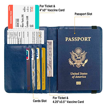 Premium Passport Holder for Travel RFID Blocking Passport Cover Slim - color: Blue