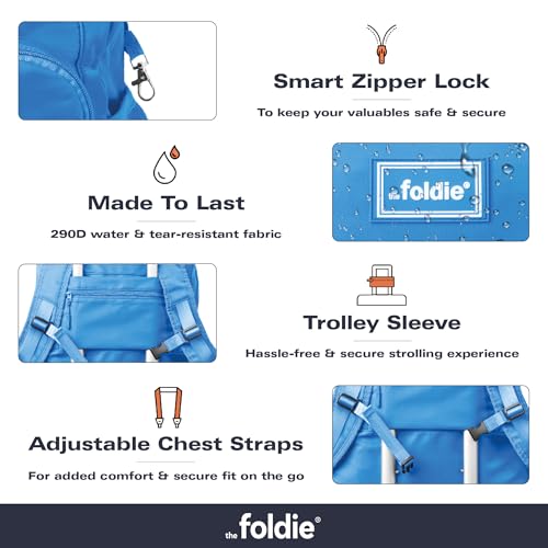 The Foldie Packable Backpack for Travel 32L - Lightweight Foldable Backpacks with Trolly Sleeve & RFID Protection - Water-repellent Casual Daypack Backpacks for Hiking, Camping & Gym - Azure Blue - color: Azure Blue