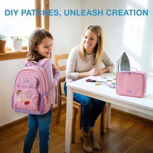 mommore Personalized Backpack Girls School Bookbag Iron-On Patches - color: Pink Purple-custom