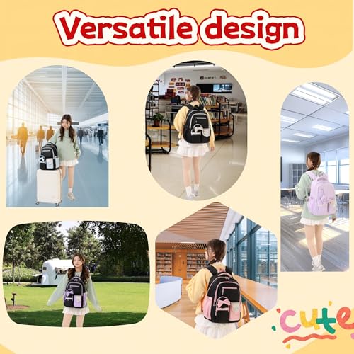 Bows Backpack for Girls 3PCS Backpack for Elementary Junior School Travel - color: 3pcs Black+blue