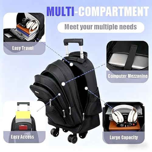Professional Rolling Laptop Backpack, Grey, Multi-Compartment Design with Wheels, Large Capacity Travel Business Bag (Grey)