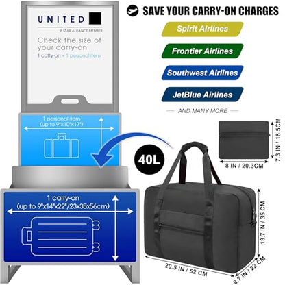 Duffle Bag for Travel Foldable Personal Item Travel Bag, 40L, Black - color: Black, size: 40L