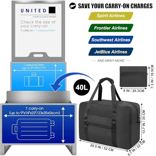 Duffle Bag for Travel Foldable Personal Item Travel Bag, 40L, Black - color: Black, size: 40L