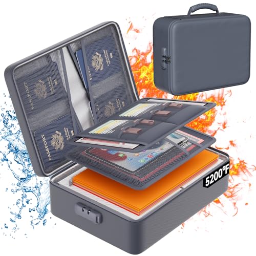 DocSafe 5200°F Fireproof Document Organizer Box with Lock, Gray (Soft) - color: Gray, size: 15"x11"x4.1"