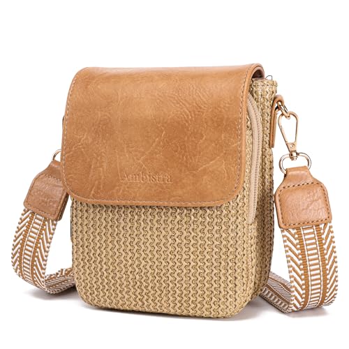 Faux Straw Crossbody Bags for Women Small Summer Phone Purse 2026 - color: Brown Khaki