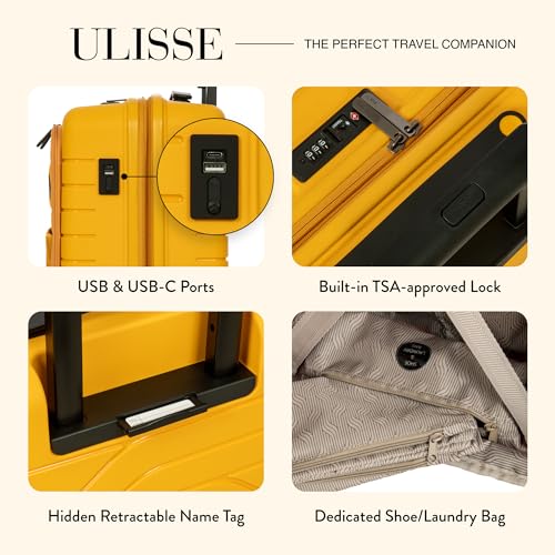 Bric's B|Y Ulisse Carry-On Luggage with Spinner Wheels – Airline Approved Hard Shell Suitcase, TSA Combination Lock & USB Port - Removeable Wash Bag Included - 21 Inch with Front Pocket, Mango - color: Mango, size: Carry-on with front pocket
