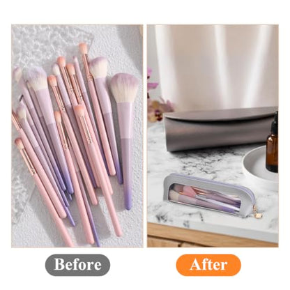 Psyqtsuary Clear Small Makeup Bag, PU Leather Small Cosmetic Bag for Purse - color: Silver