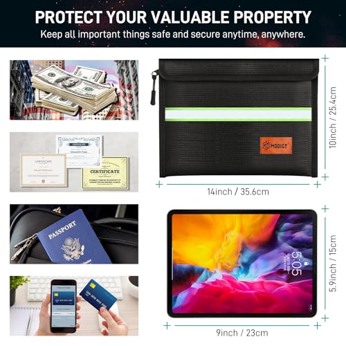 MODIGT 14" x 10" Zipper Pouch Water Resistant File Bag A4 Foldable Document Storage for Office,Travel,Home(Black)