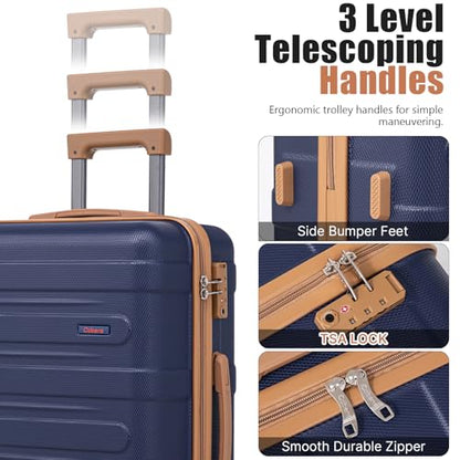 Cobens Luggage Sets 5 Piece, Suitcase with Wheels, 20/24/28inch, DarkBlue - color: DarkBlue