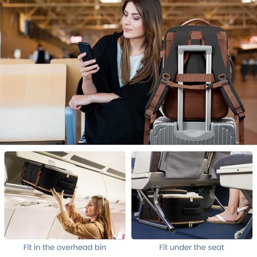 LOVEVOOK Travel Backpack For Women,40L Carry On TSA Personal Item Bag - color: Black and White and Brown, size: 17.3 Inch-40L-4Pcs