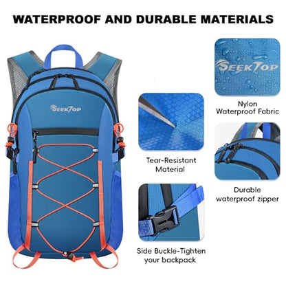 Seektop Packable Waterproof Hiking Backpack, 20L Lightweight Daypack | Tear-Resistant Nylon Material, Multi-Compartment Storage, Ultralight Small Foldable Travel Hiking Daypack for Men & Women - color: Blue