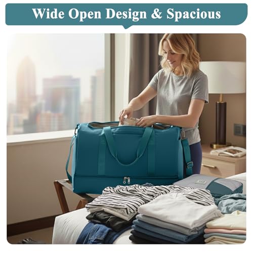 Travel Duffle Bag with Shoe Compartment, XL Weekender Bags for Women - color: A-Peacock Blue, size: Extra Large