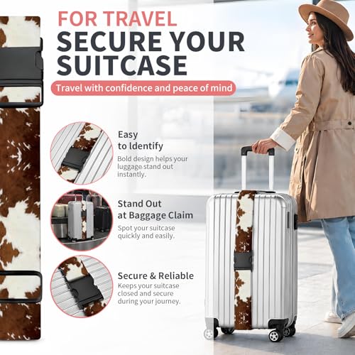 Luggage Strap for Suitcases Adjustable Travel Belt with Quick Release Buckle, Cute Travel Accessories for Suitcase Strap Brown Cow Print - color: Brown Cow Print