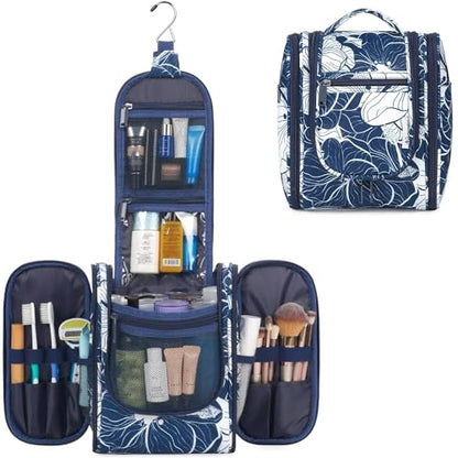 Narwey Hanging Travel Toiletry Bag for Women, Cosmetic Makeup Bag - color: B-Blue Lotus, size: Medium