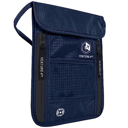 VENTURE 4TH Hidden Neck Pouch for Travel & Quick Dry Towel Set - Ideal Travel Bundle for Vacations, Backpacking and Business Trips - Travel Towel Size XL