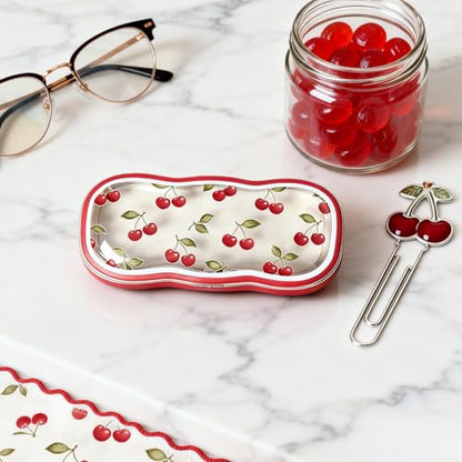 Glasses Case Hard Shell, Clear Eyeglass Case, Cute Holder for Sunglasses and Reading Glasses - color: Red Cherry1