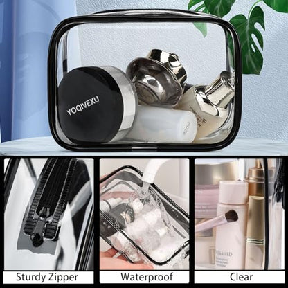 6 Pieces Clear Cosmetics Bag Bulk, TSA Approved Toiletry Bag for Travel, Zippered Clear Pouch Cosmetic Makeup Bag Waterproof Vinyl Plastic Organizer Case for Vacation Bathroom (Large) - color: 6 Large Black
