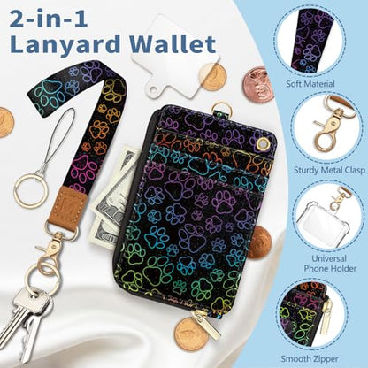 Dog Paw Lanyard Wallet with Id Badge Holder Keychain Card Women - color: Dog Paw