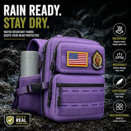 9L Mini Tactical Backpack, Small Hiking Travel Pack for Men, Purple - color: Purple