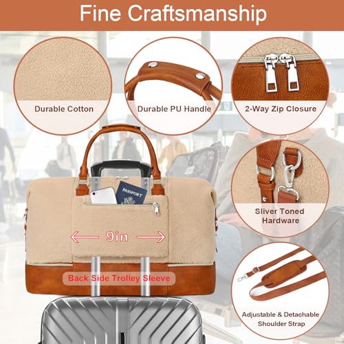 ITIEZY Weekender Bag for Women 21.5" Travel Duffel Large Carry On Bag 3PCS - color: 8a-Off White