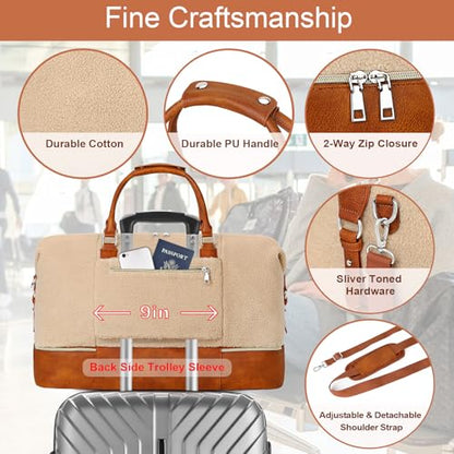 ITIEZY Weekender Bag for Women 21.5" Travel Duffel Large Carry On Bag 3PCS - color: 8a-Off White