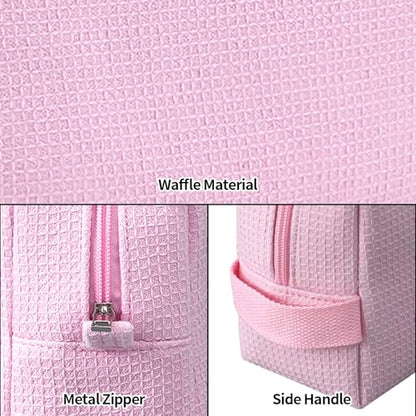 DYSHAYEN Small Waffle Makeup Bag for Travel, Pink - color: Pink