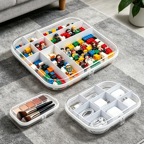 3 Pack Durable Clear Hard Shell Zipper Case with Removable Dividers, Clear Toiletry Bags for Travling, Hard Plastic Zipper Case for Toy Organizer, Makeup storage