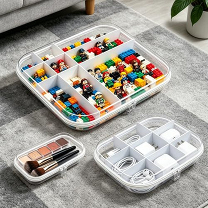 3 Pack Durable Clear Hard Shell Zipper Case with Removable Dividers, Clear Toiletry Bags for Travling, Hard Plastic Zipper Case for Toy Organizer, Makeup storage