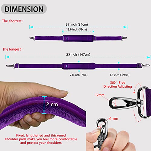 Shoulder Strap 58" Ultra-Thick Fixed Padded and Adjustable Buckles Crossbody Strap for Briefcase Laptop Bag Luggage - color: Purple